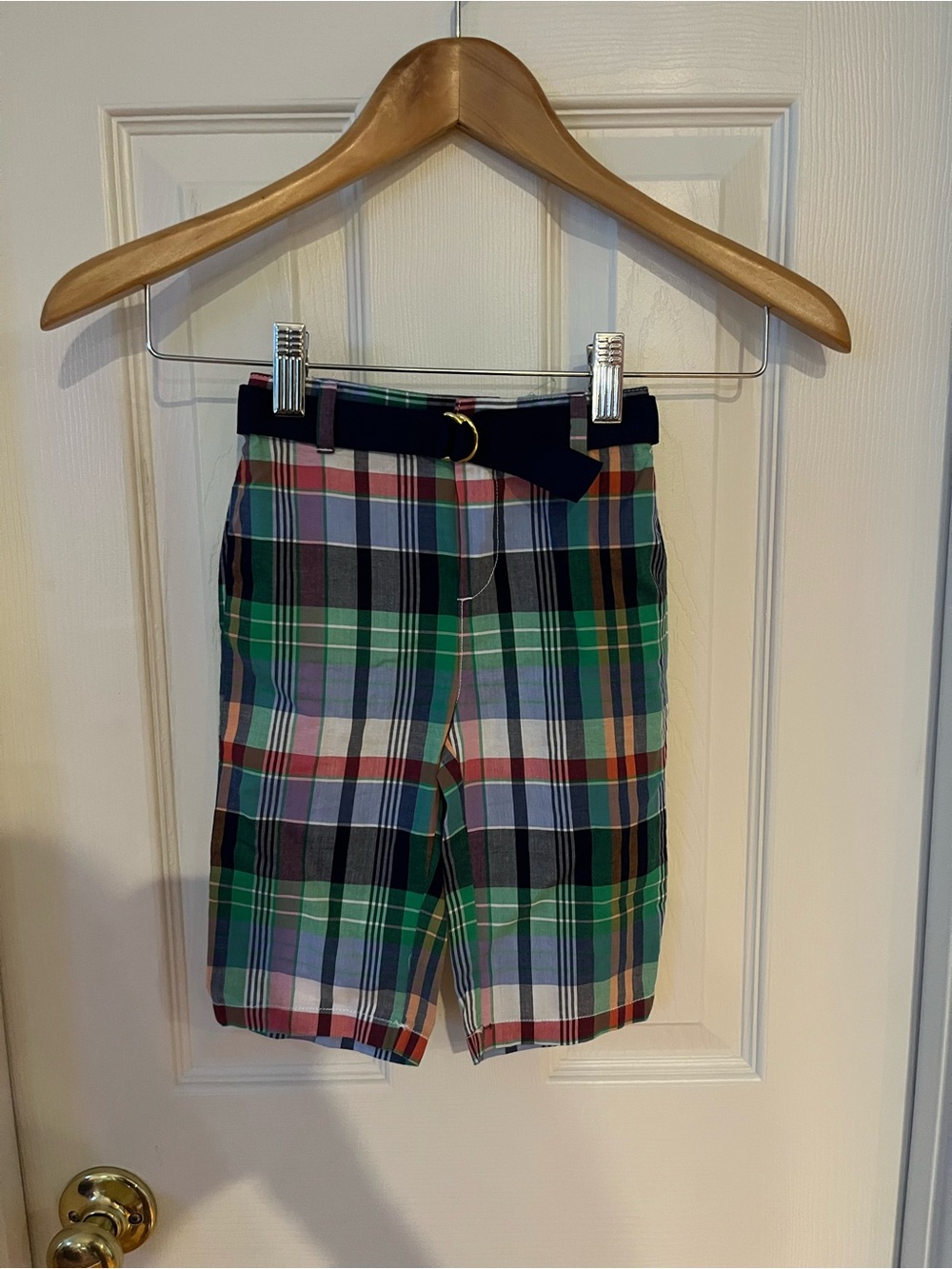 Ralph Lauren Multicolor Plaid Shorts with Navy Belt